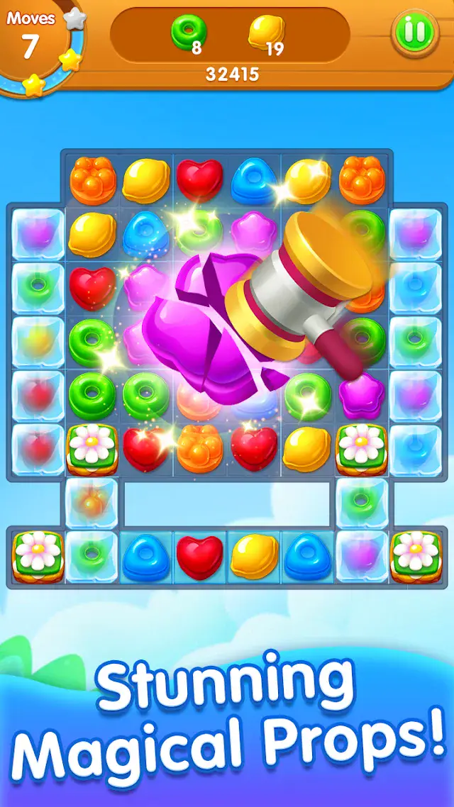 Candy Story board with a magical prop clearing a row