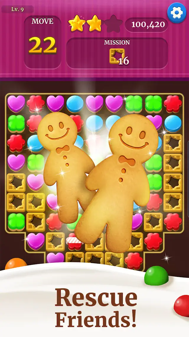 Cookie Crunch Classic level with two gingerbread figures to free
