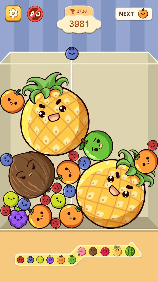 Fruit Merge: Match Game pile approaching the top of the jar