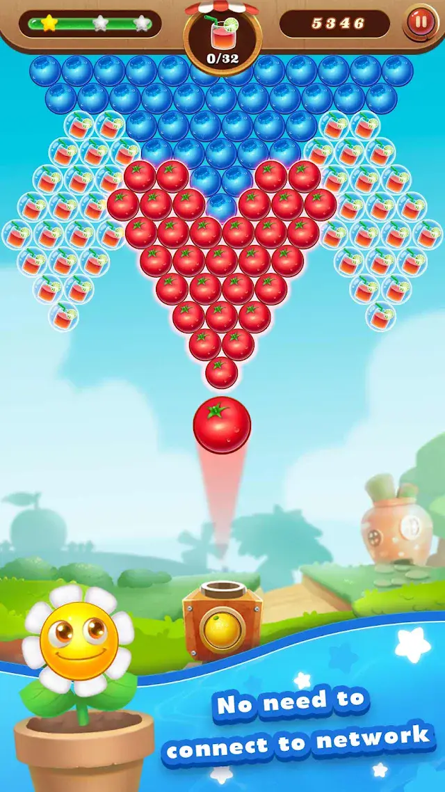 Shoot Bubble - Fruit Splash board with coloured bubbles above a launcher