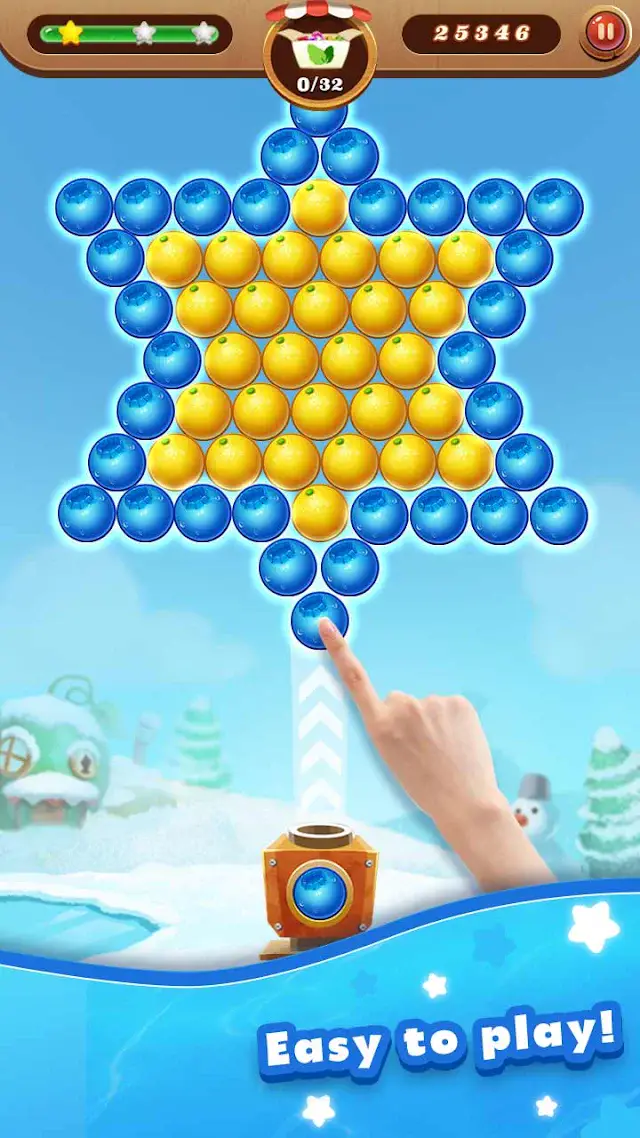 Shoot Bubble - Fruit Splash level with a yellow bubble cluster